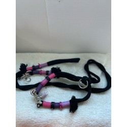 Collier et laisse noir avec violet et rose 2ème main