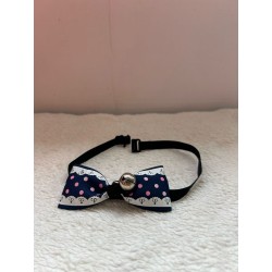 Collier fin noir avec un nœud bleu et rose 2ème main